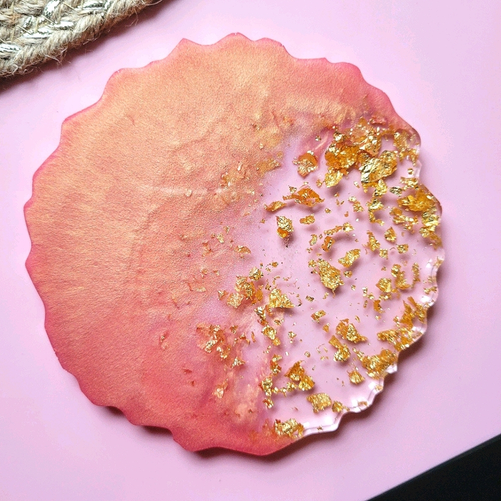 Pink Gold Handmade Resin Geode Coaster Set of 2